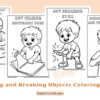 Tearing and Breaking Objects Coloring Pages for Kids
