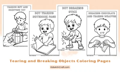 Tearing and Breaking Objects Coloring Pages for Kids