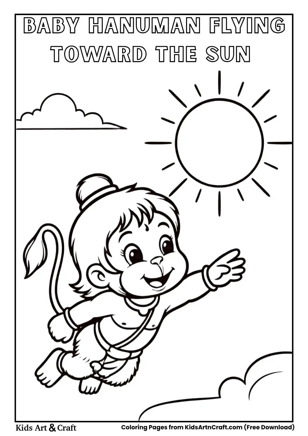 baby hanuman flying toward sun coloring page for kids printable