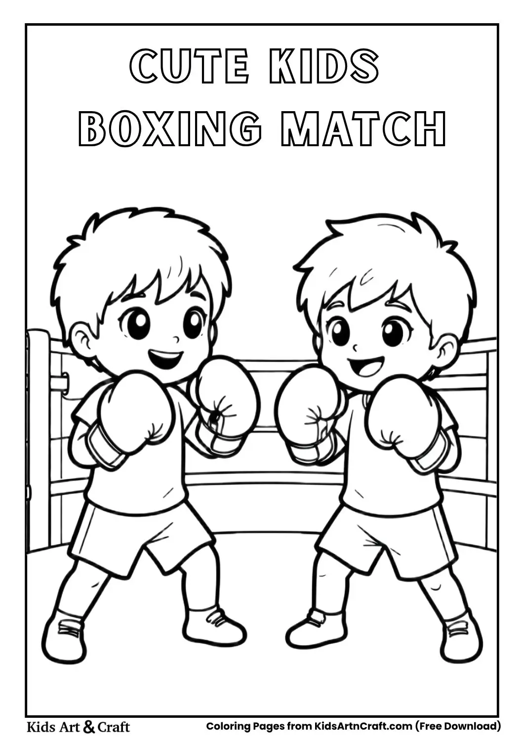 two kids boxing in ring coloring page