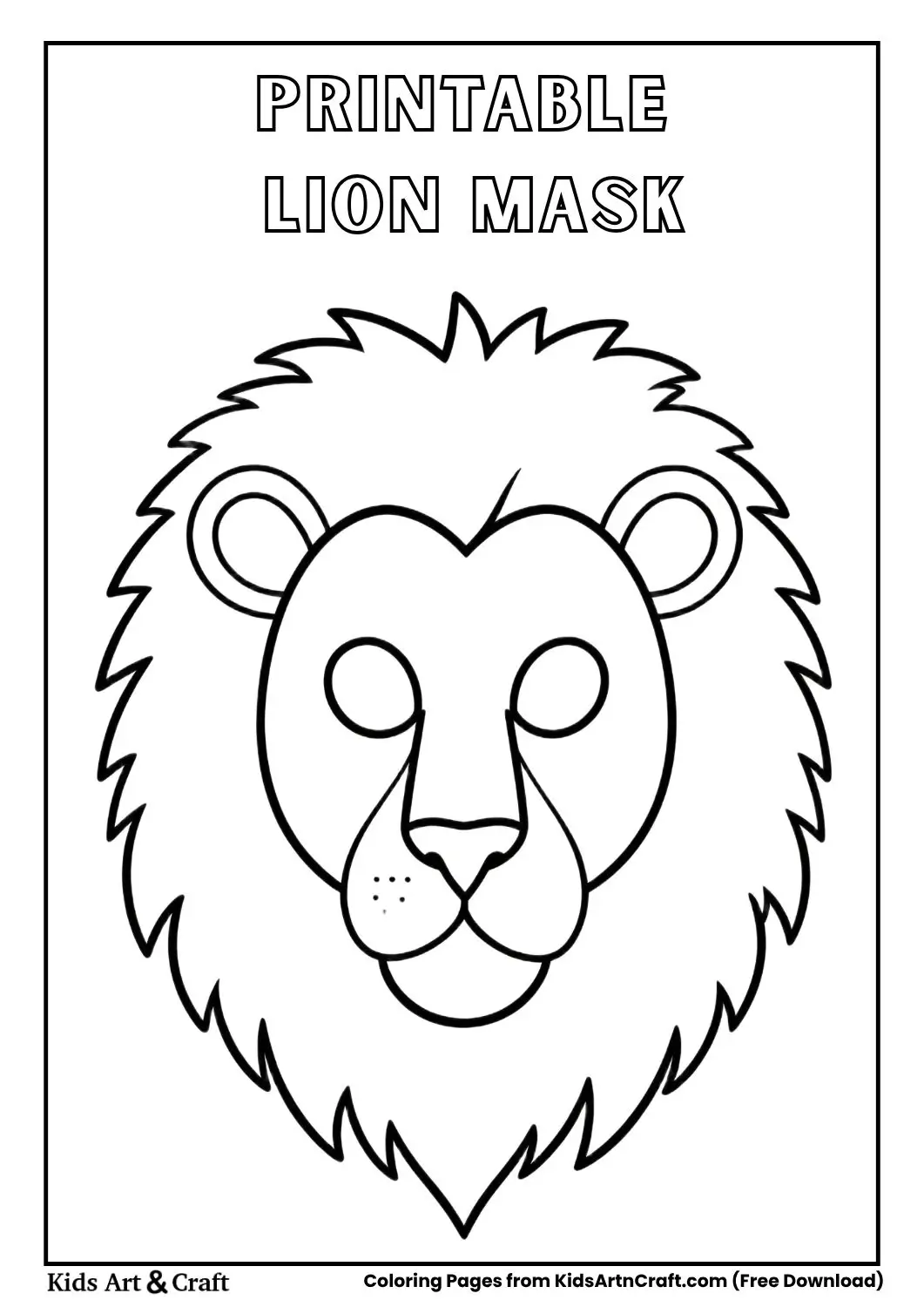 Lion face paper mask black and white coloring page for kids