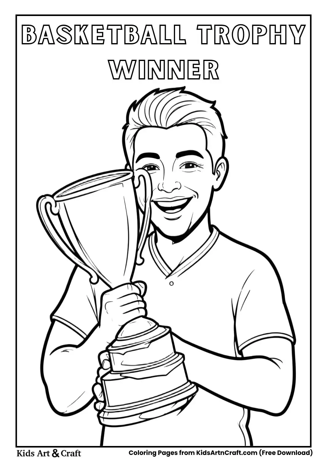Basketball player holding trophy coloring page