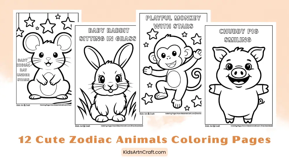 12 Cute Zodiac Animals Coloring Pages for Kids