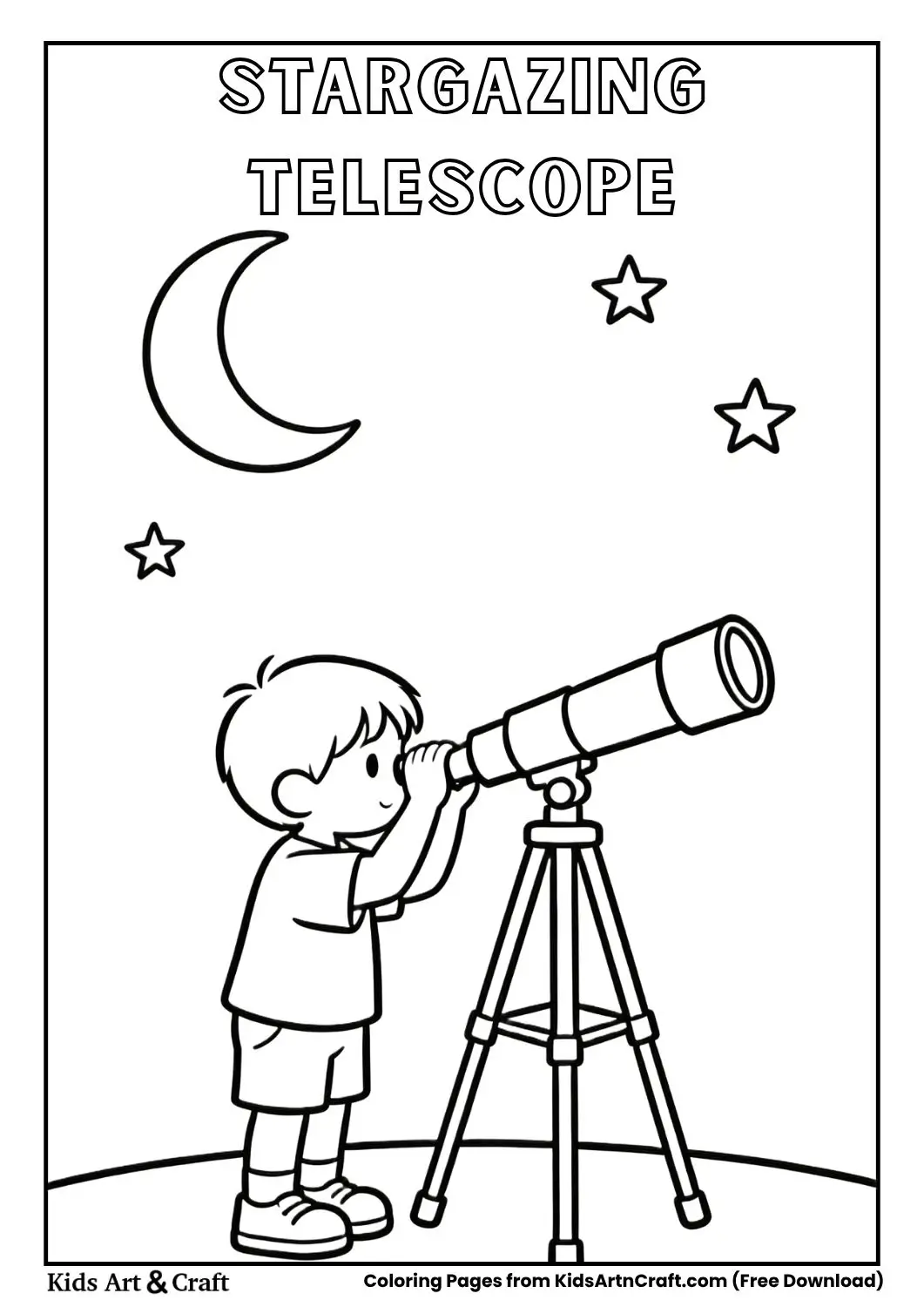 kid looking through telescope coloring page
