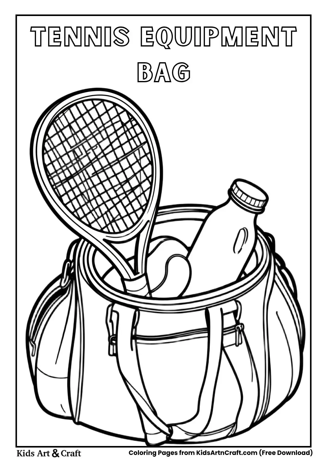 tennis bag with racket ball bottle coloring page