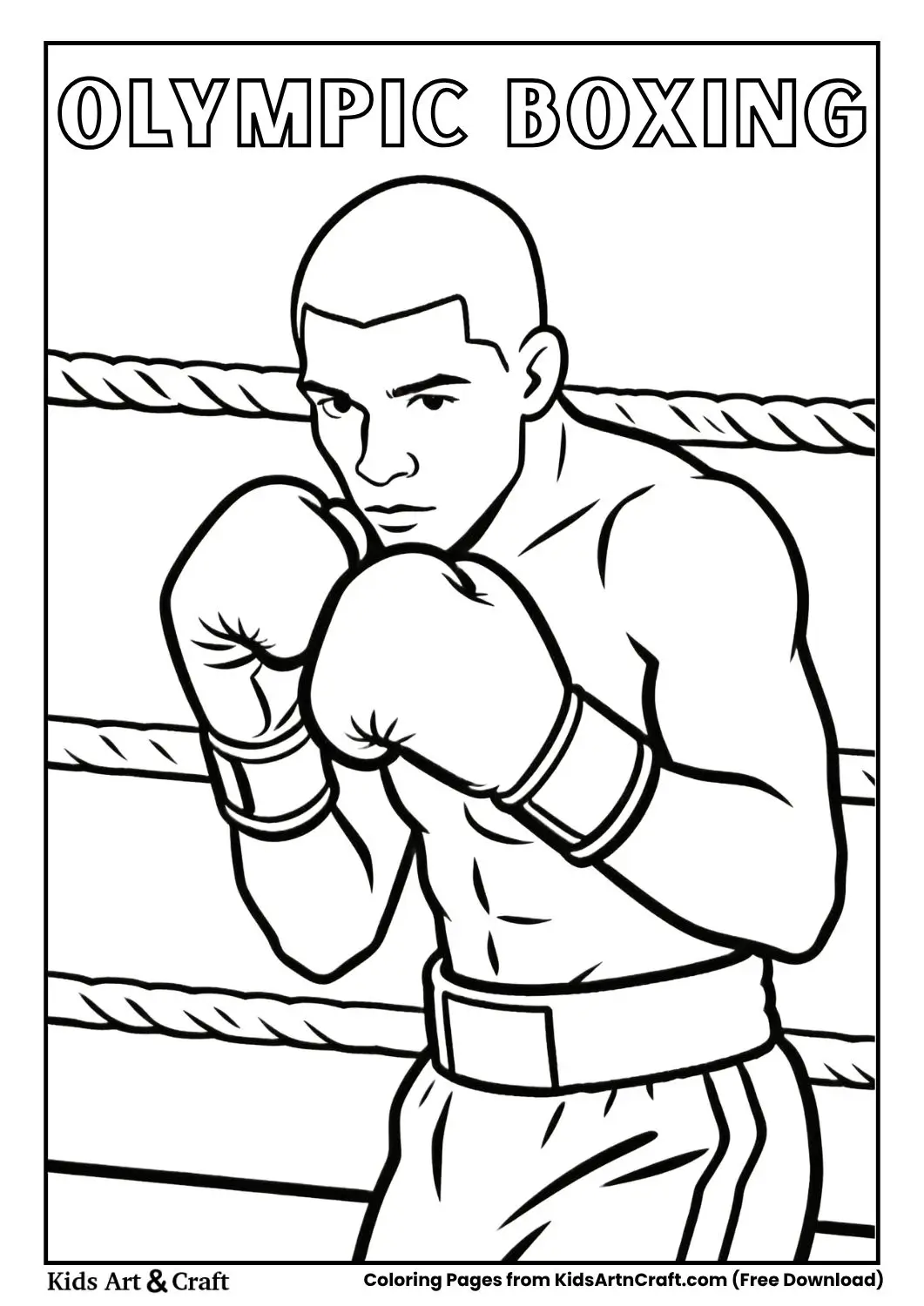 Boxing ring gloves coloring page for kids