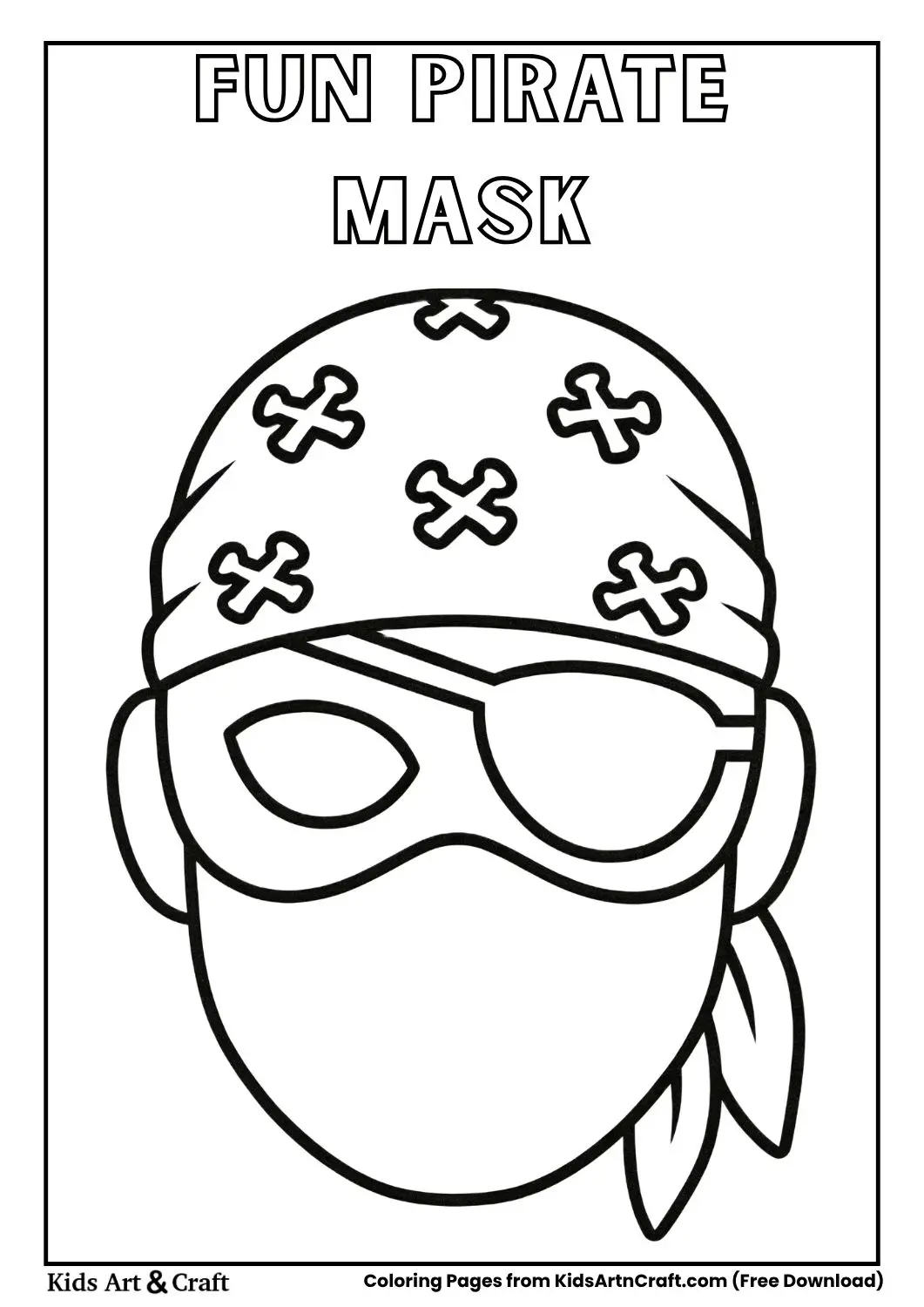 Pirate paper mask coloring page with eye patch printable