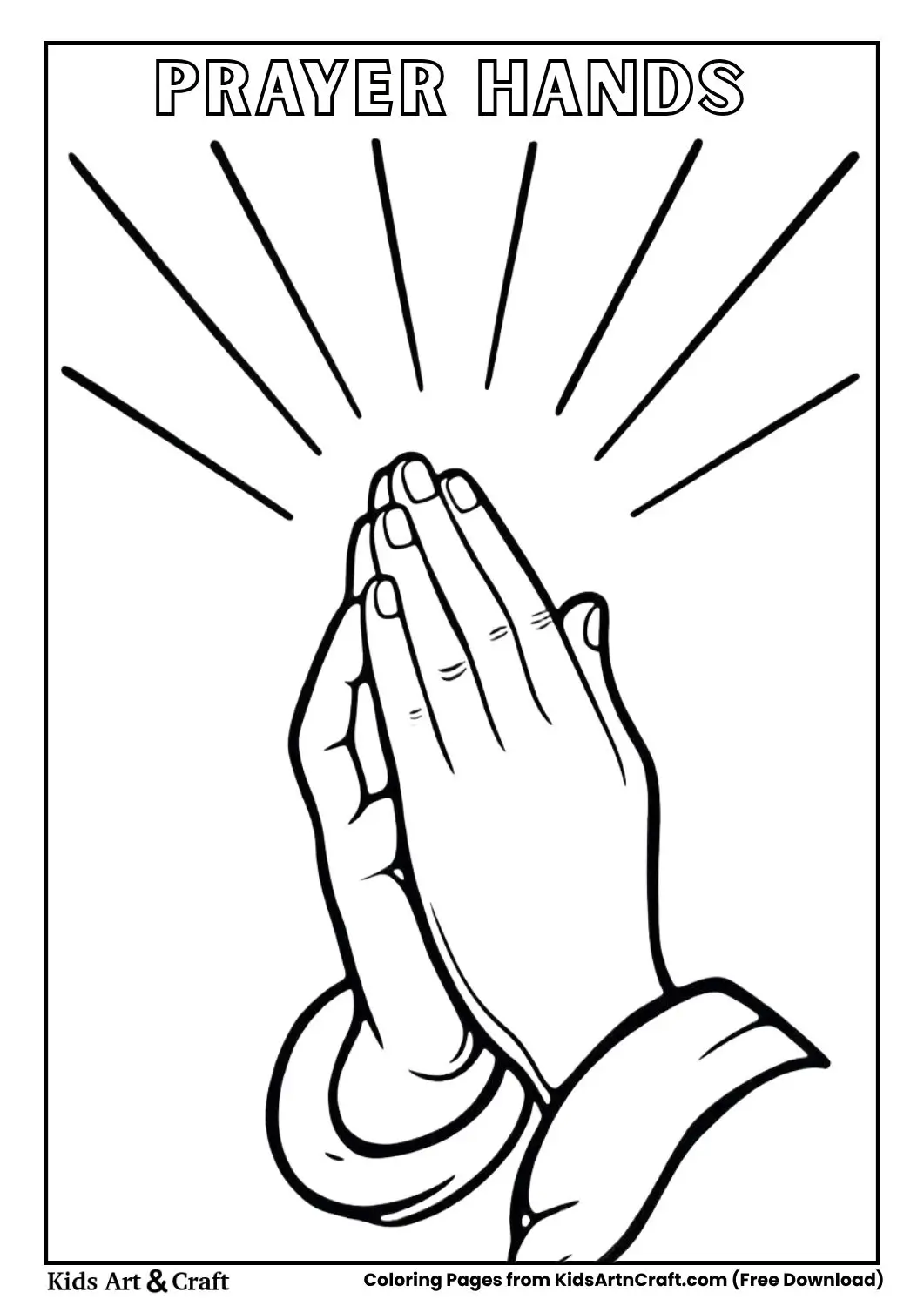 folded hands with light rays coloring page