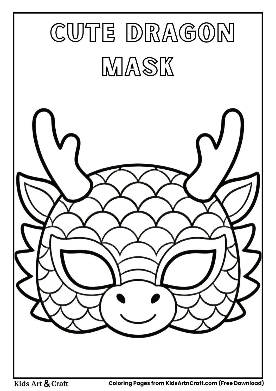 Dragon face paper mask coloring page for kids printable