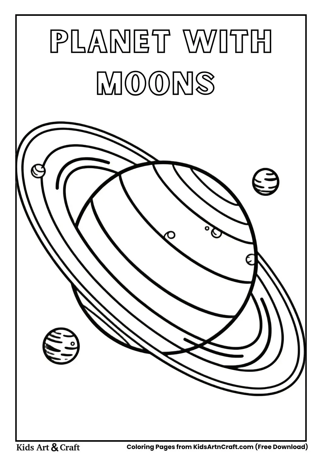 planet with moons orbit coloring page simple