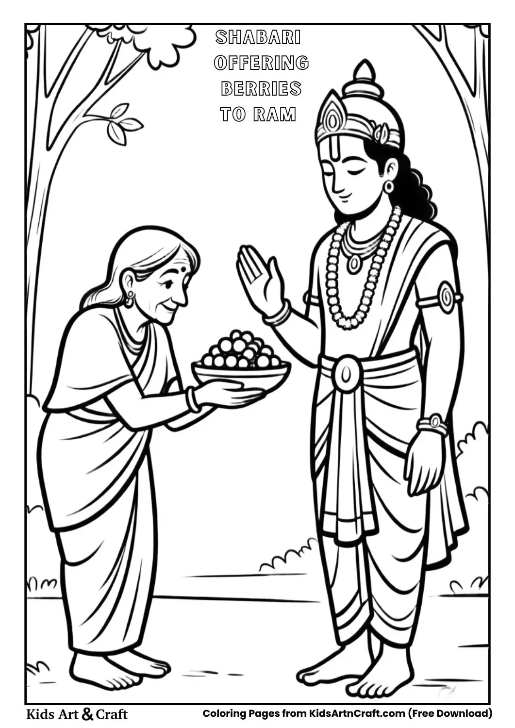 shabari giving berries to ram coloring page printable