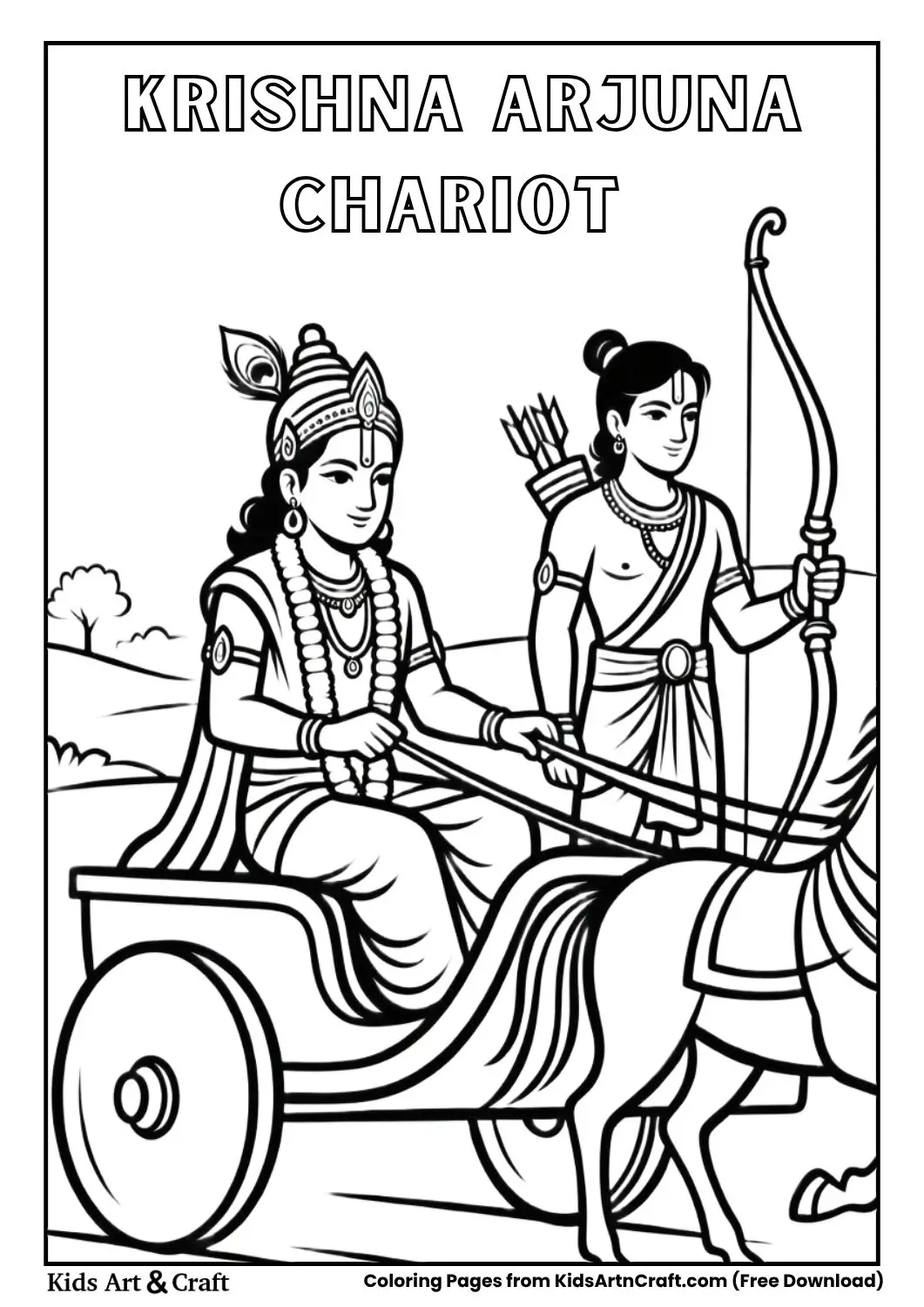 krishna guiding arjuna chariot coloring page printable