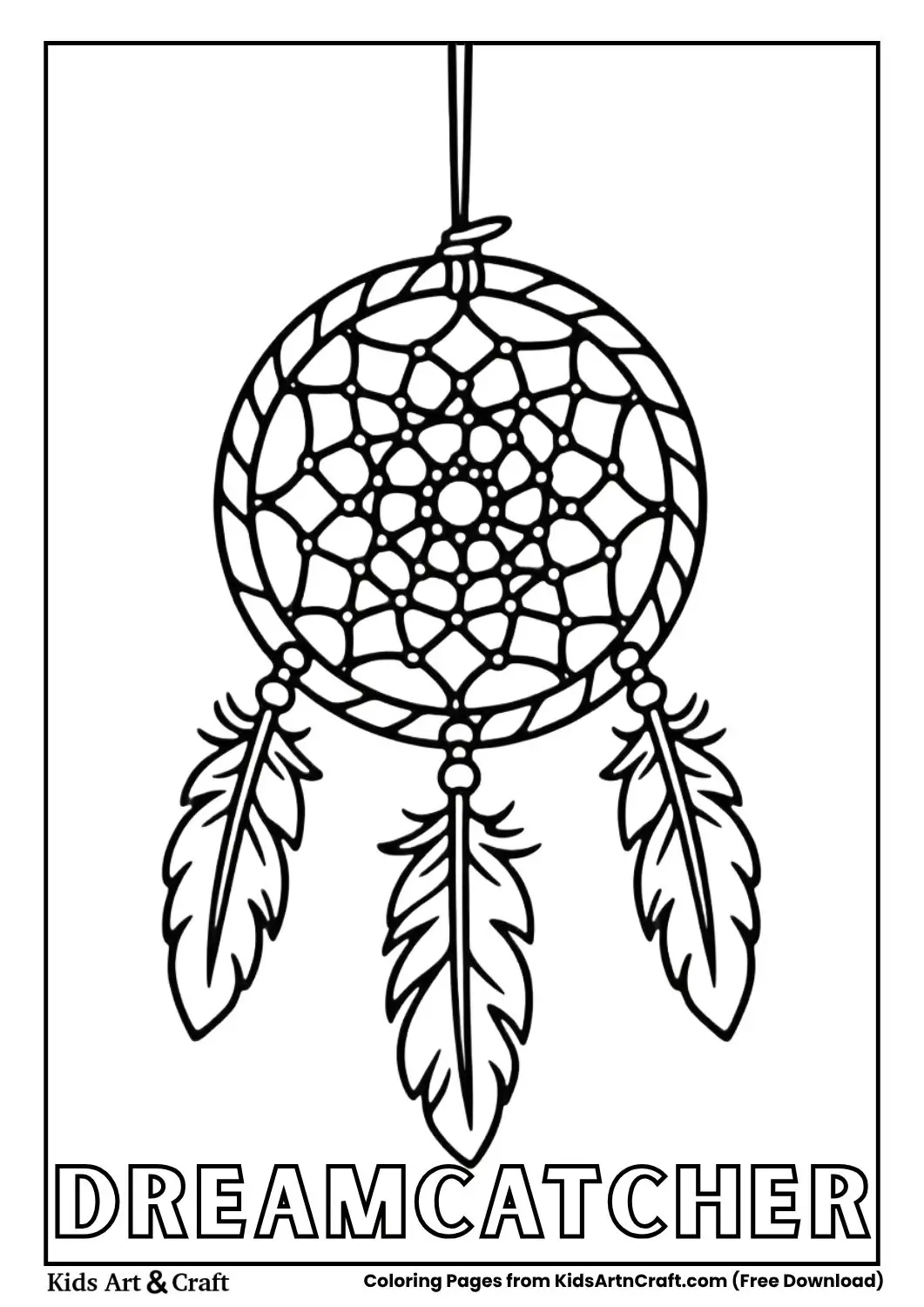 dreamcatcher with feathers coloring page