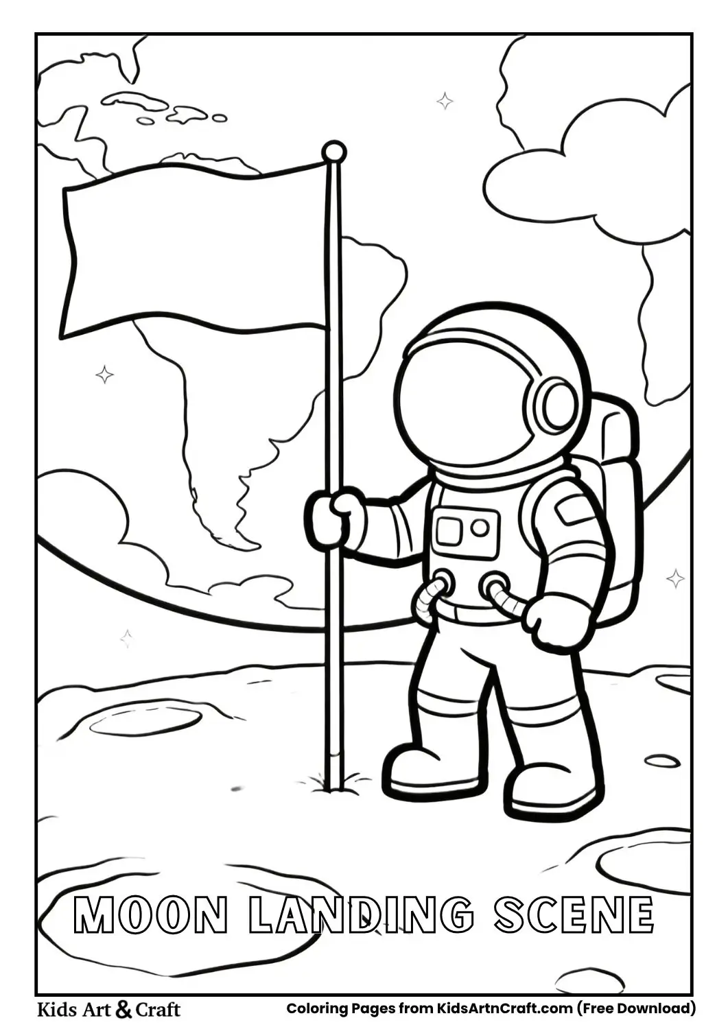astronaut planting flag on moon coloring page