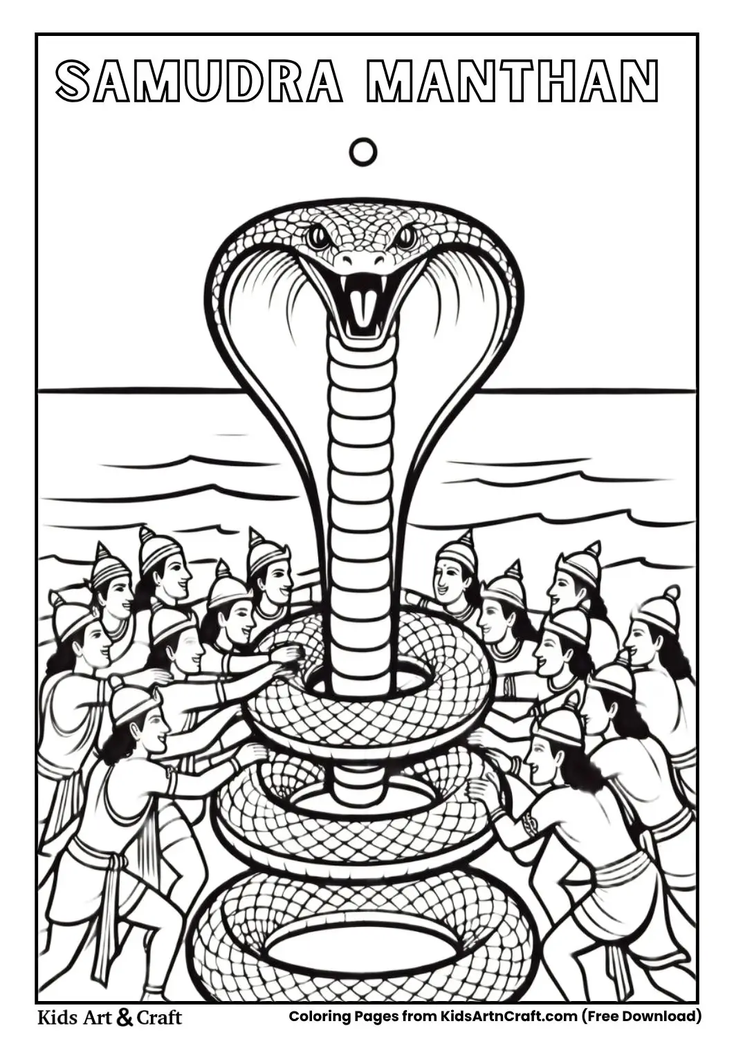 churning ocean gods demons coloring page printable