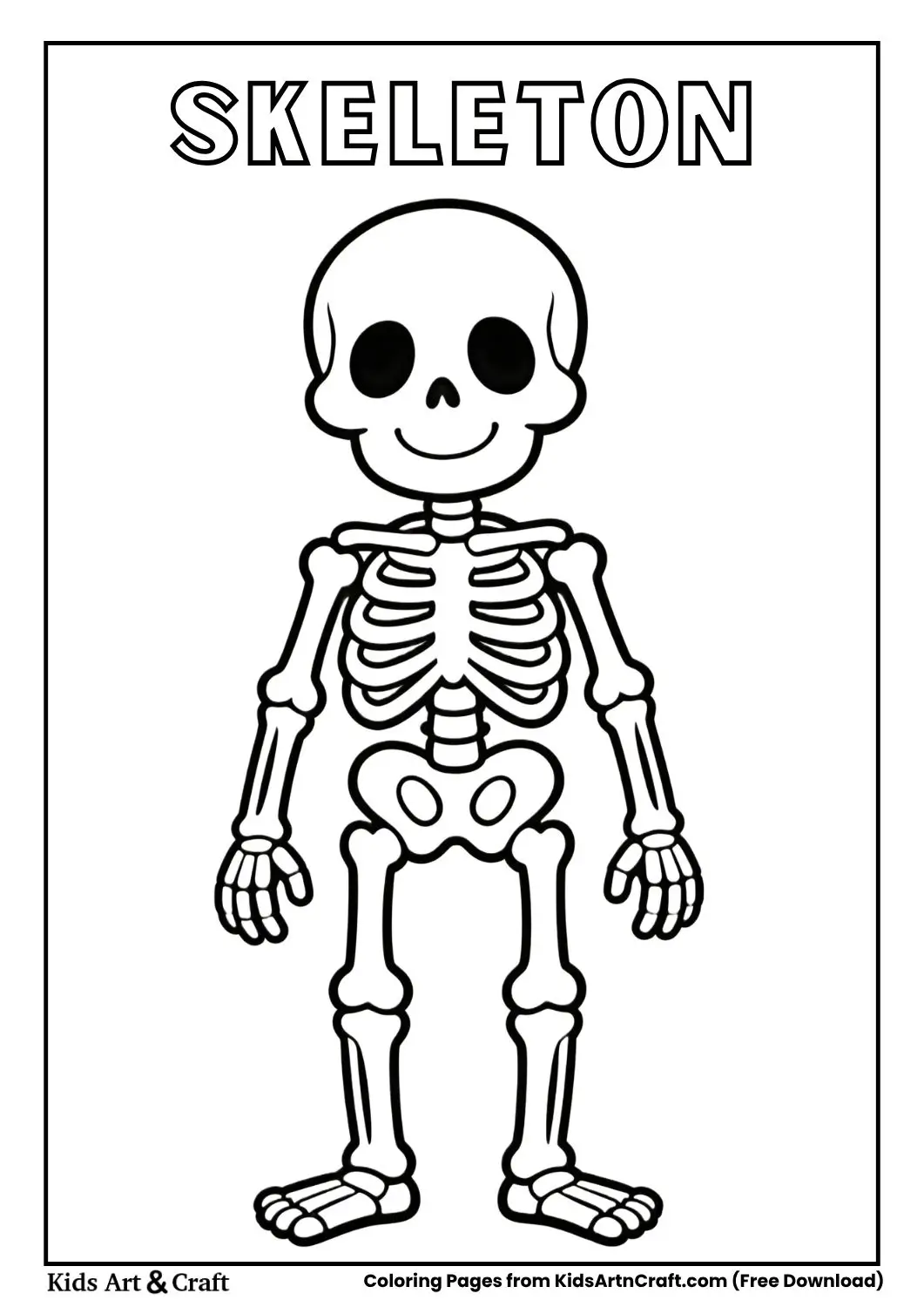 cartoon skeleton coloring page smiling simple bones