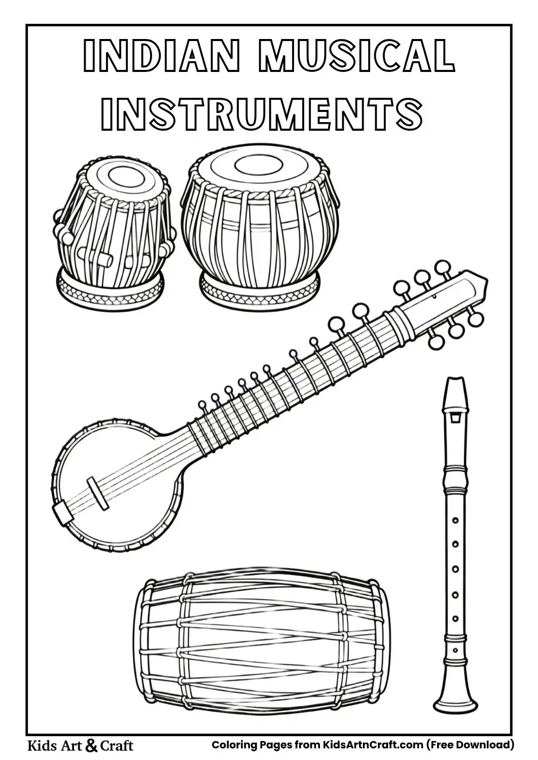 tabla sitar flute dhol coloring page