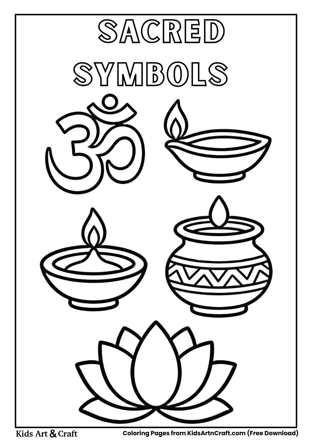 om diya kalash lotus symbols coloring page black and white