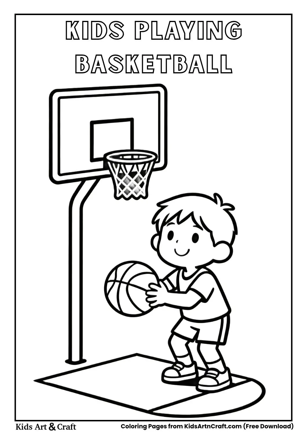 Kids playing basketball simple coloring page