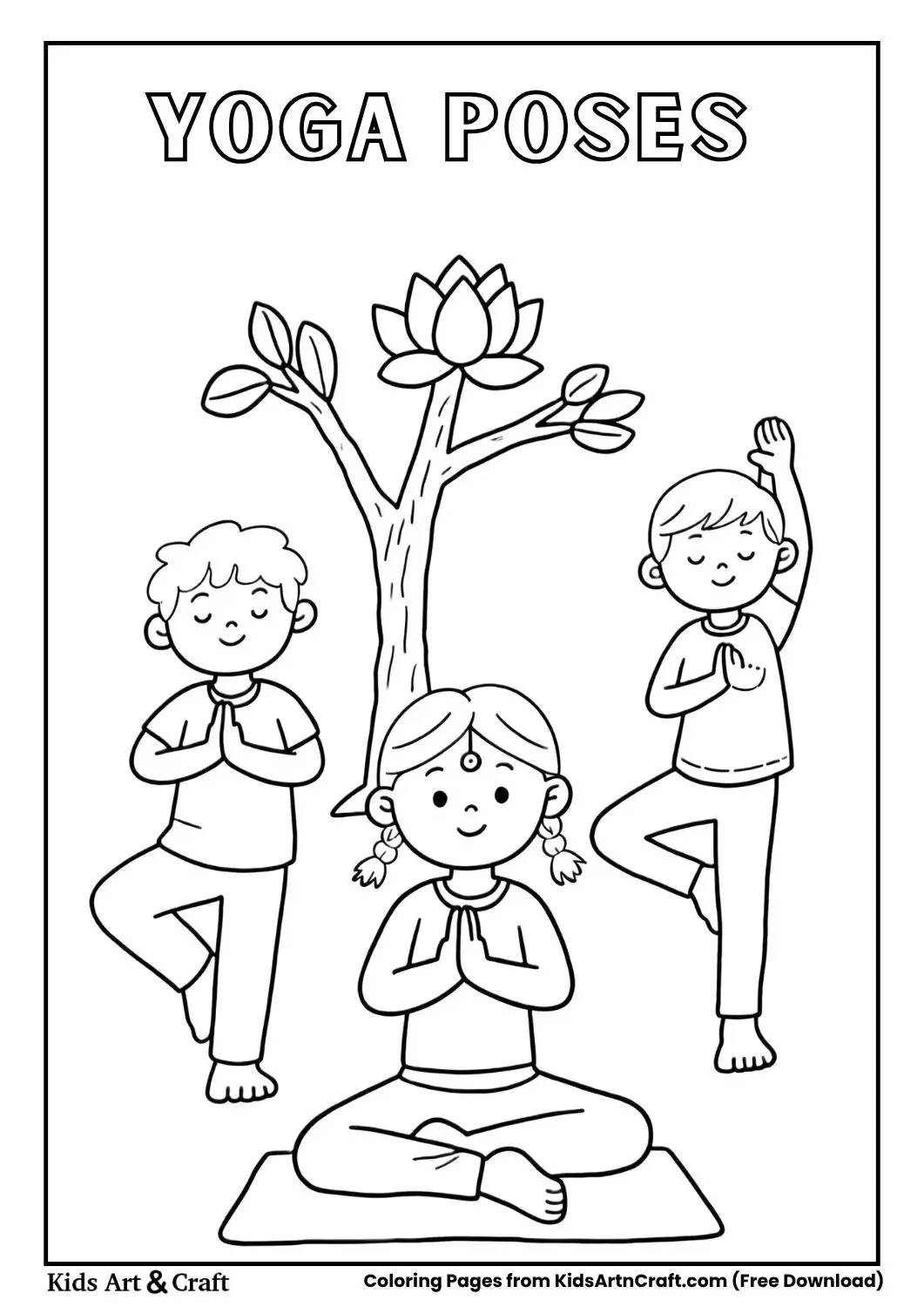 kids yoga poses tree pose lotus pose coloring page