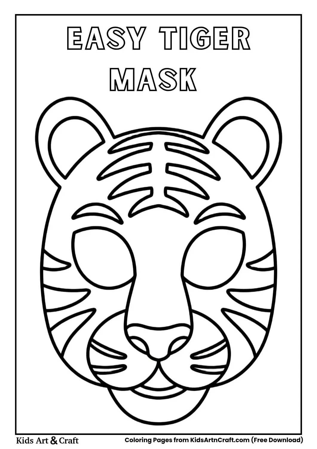 Tiger face paper mask black and white coloring sheet for kids