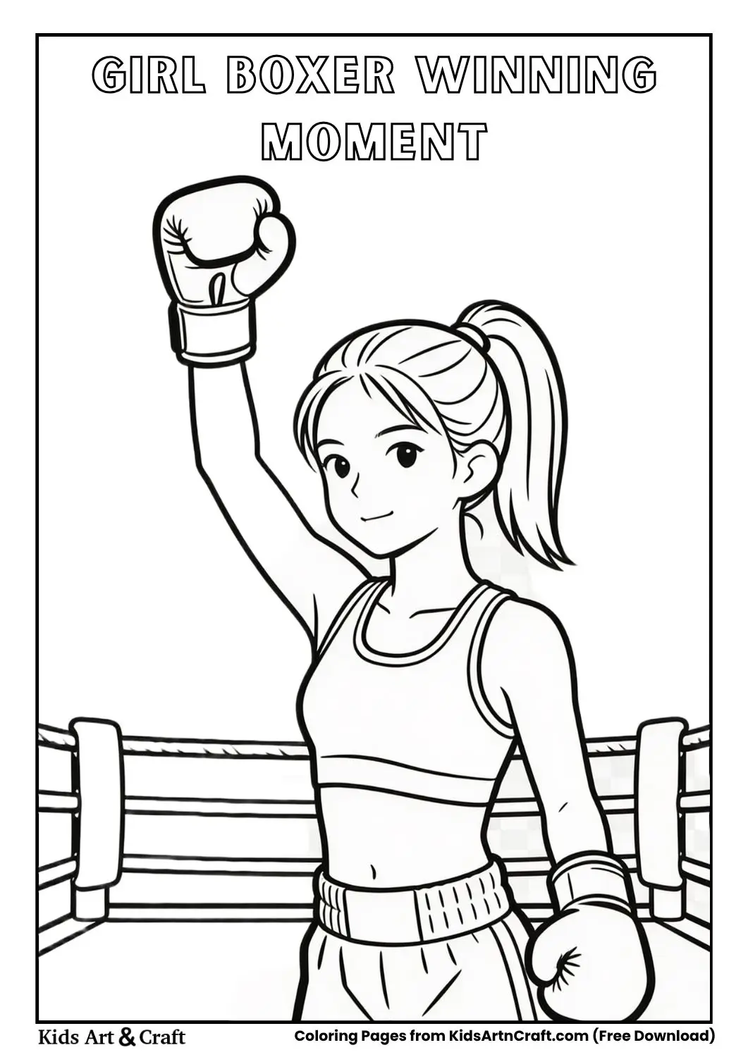 girl boxer raising gloves coloring page