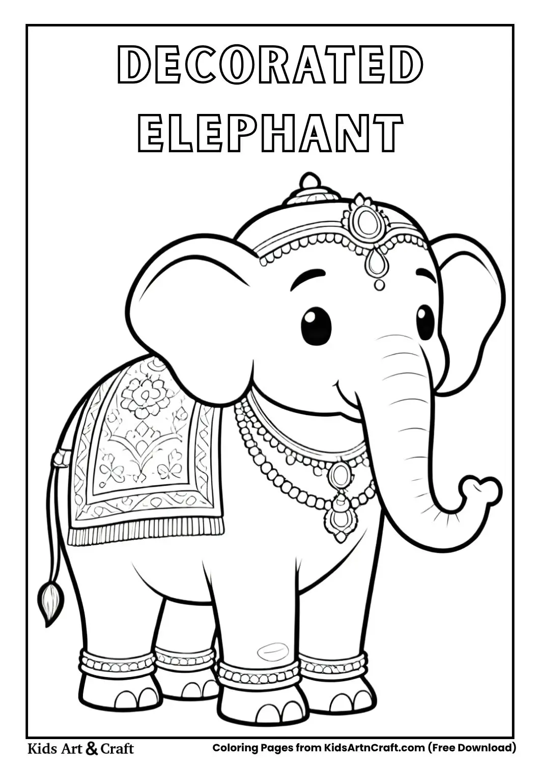 decorated indian elephant coloring page for kids