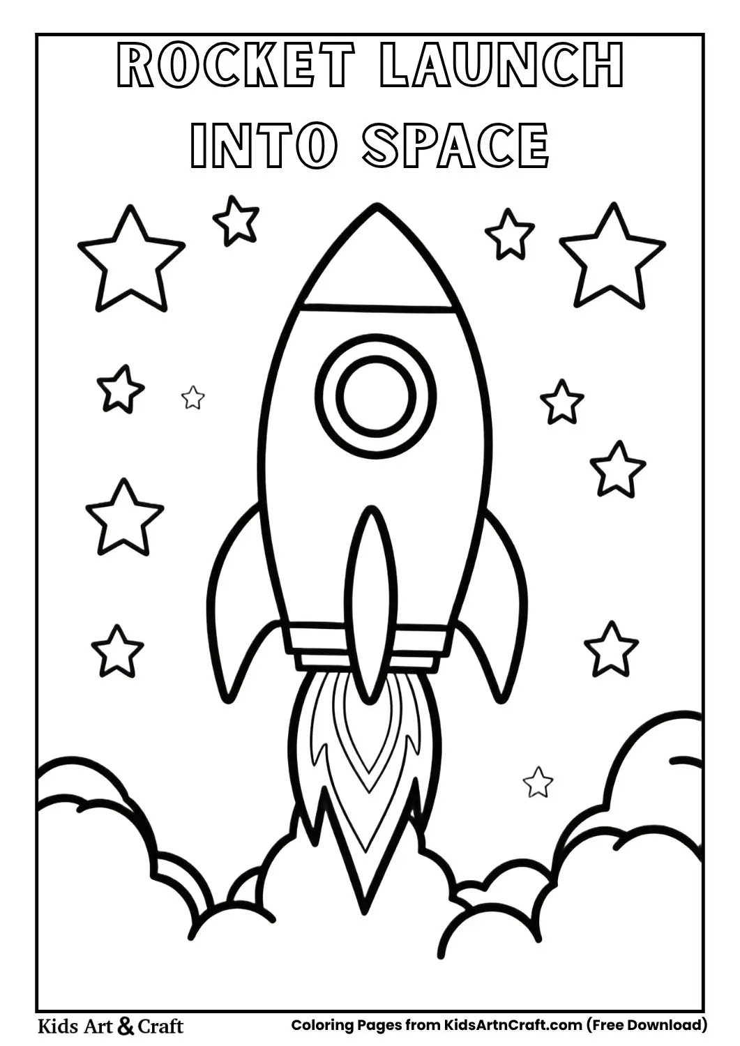 rocket launching into space coloring page for kids