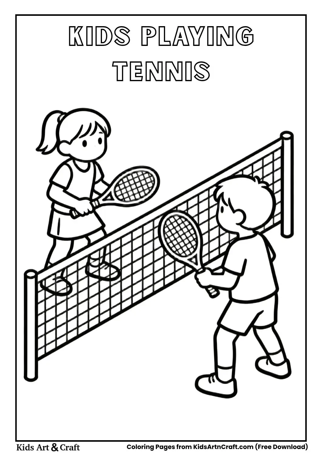 two kids playing tennis coloring page