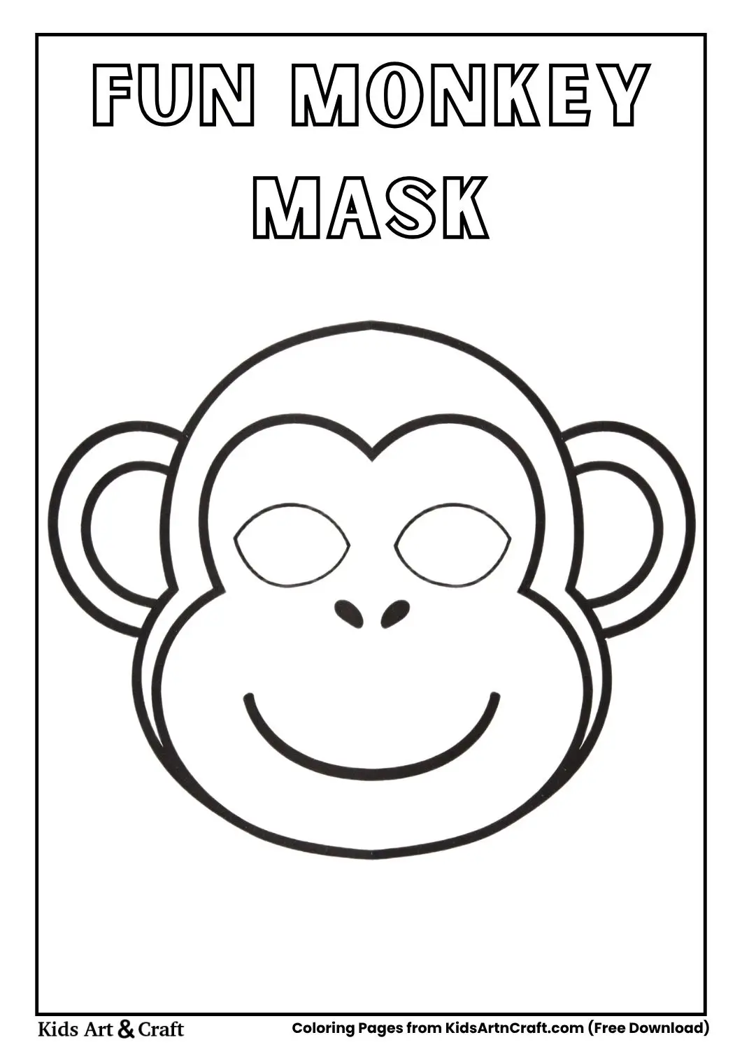 Monkey face paper mask coloring page printable for kids