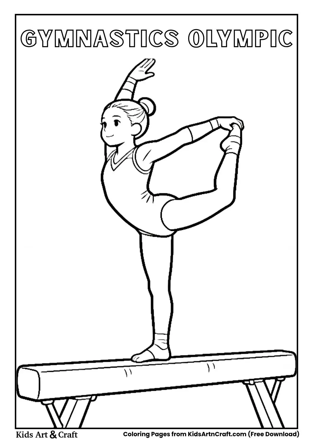 Gymnast balance beam coloring page for kids
