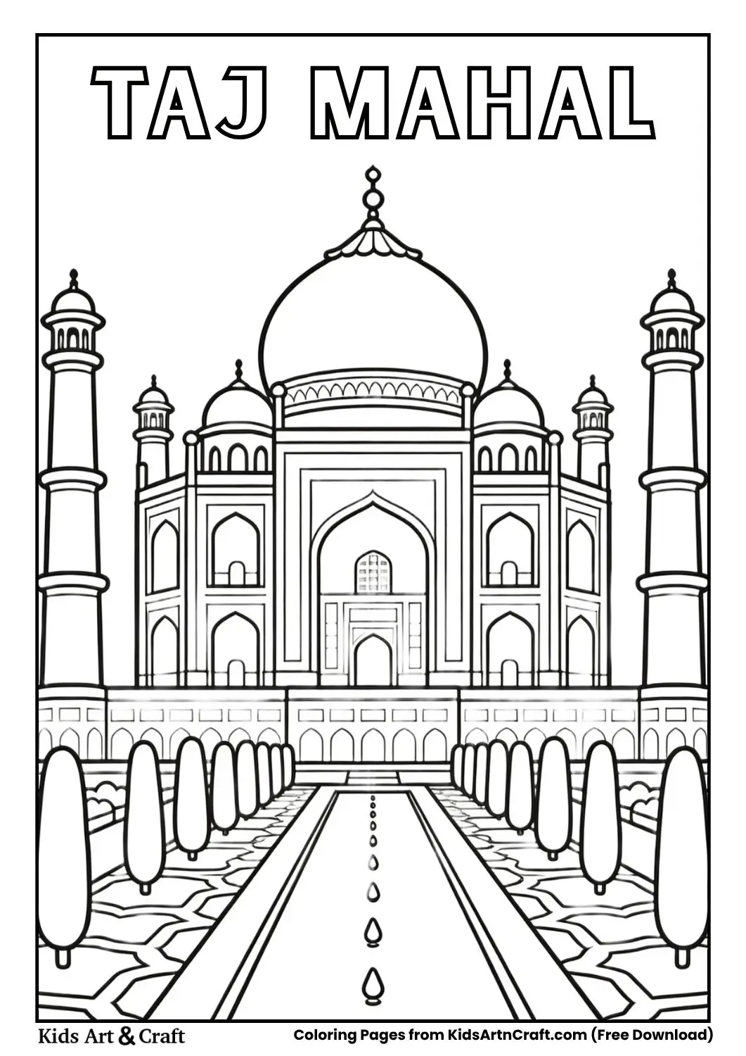 taj mahal outline coloring page for kids