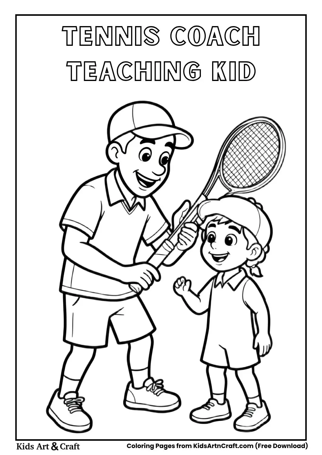 tennis coach teaching child coloring page