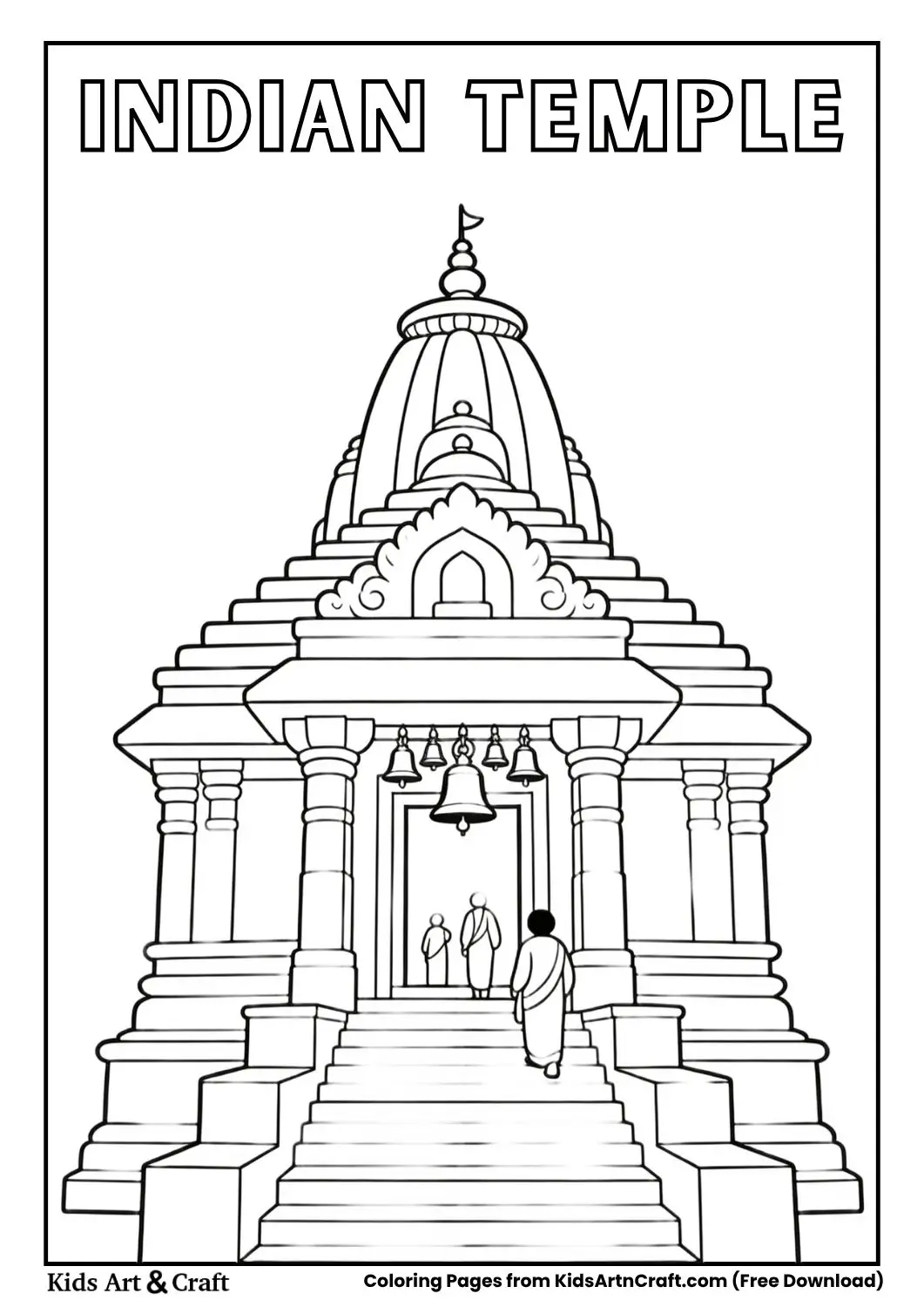 indian temple scene coloring page for kids