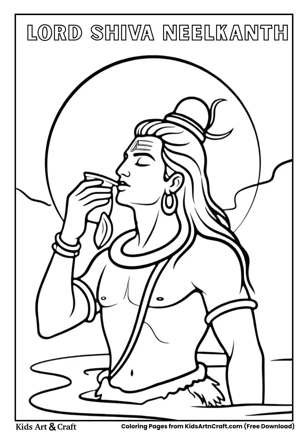 shiva drinking poison neelkanth coloring page for kids