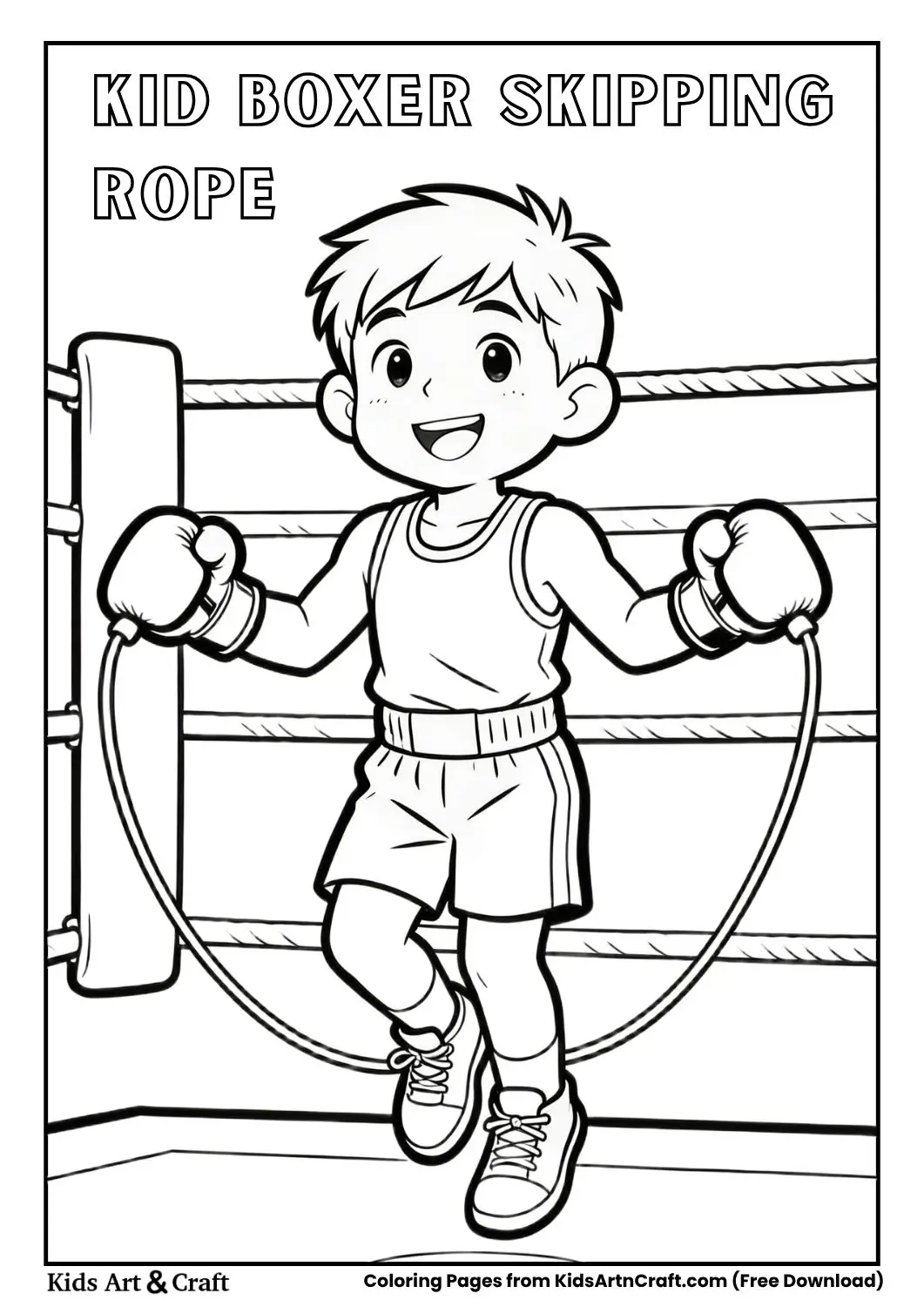 kid boxer skipping rope coloring page