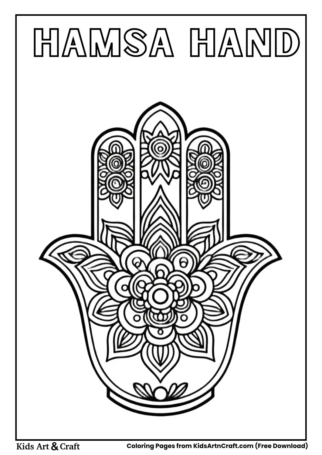hamsa hand with patterns coloring page