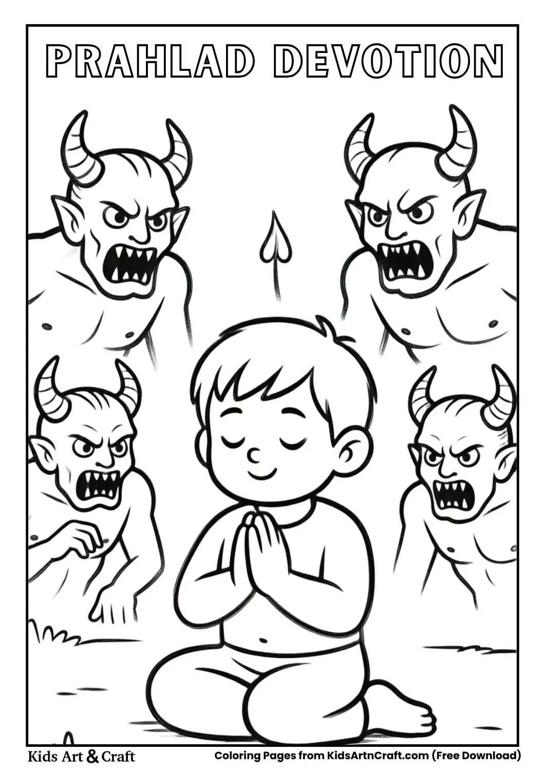 prahlad praying fearlessly coloring page for kids