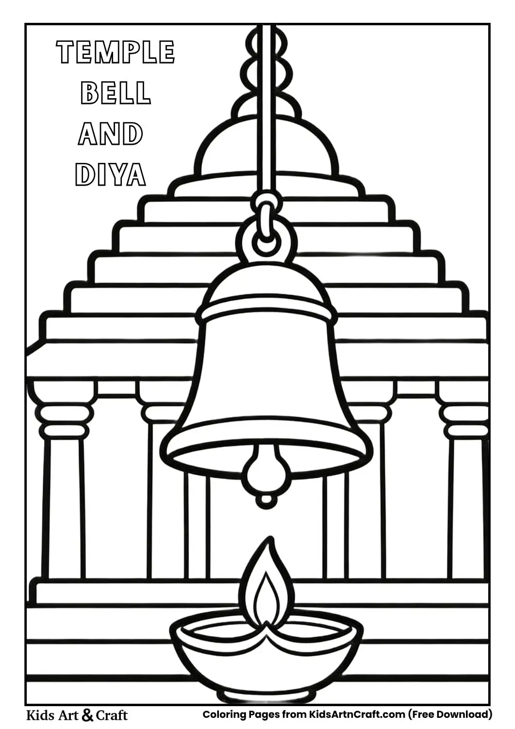 temple bell diya simple coloring page black and white