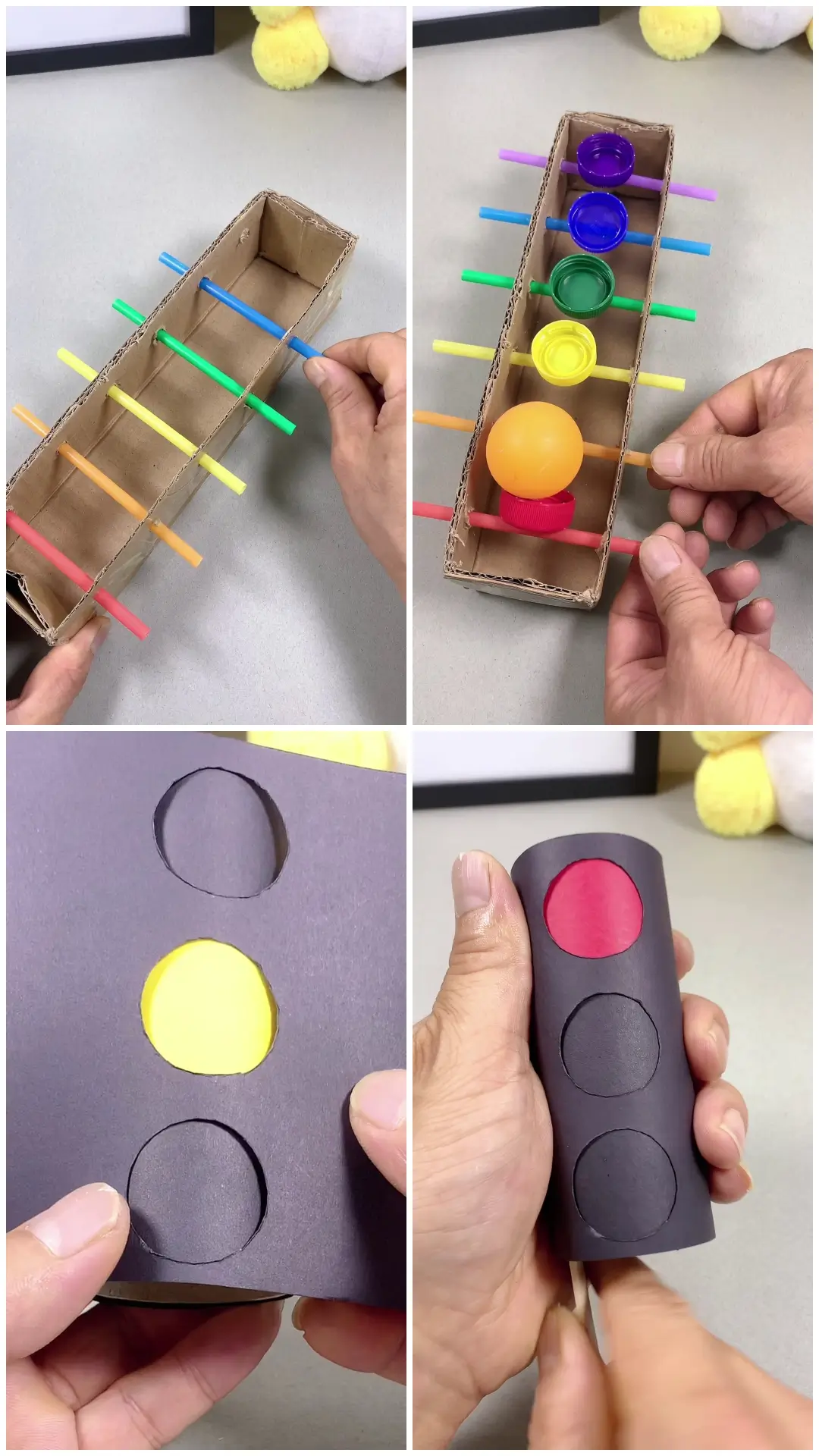 Cardboard straw game and homemade traffic light