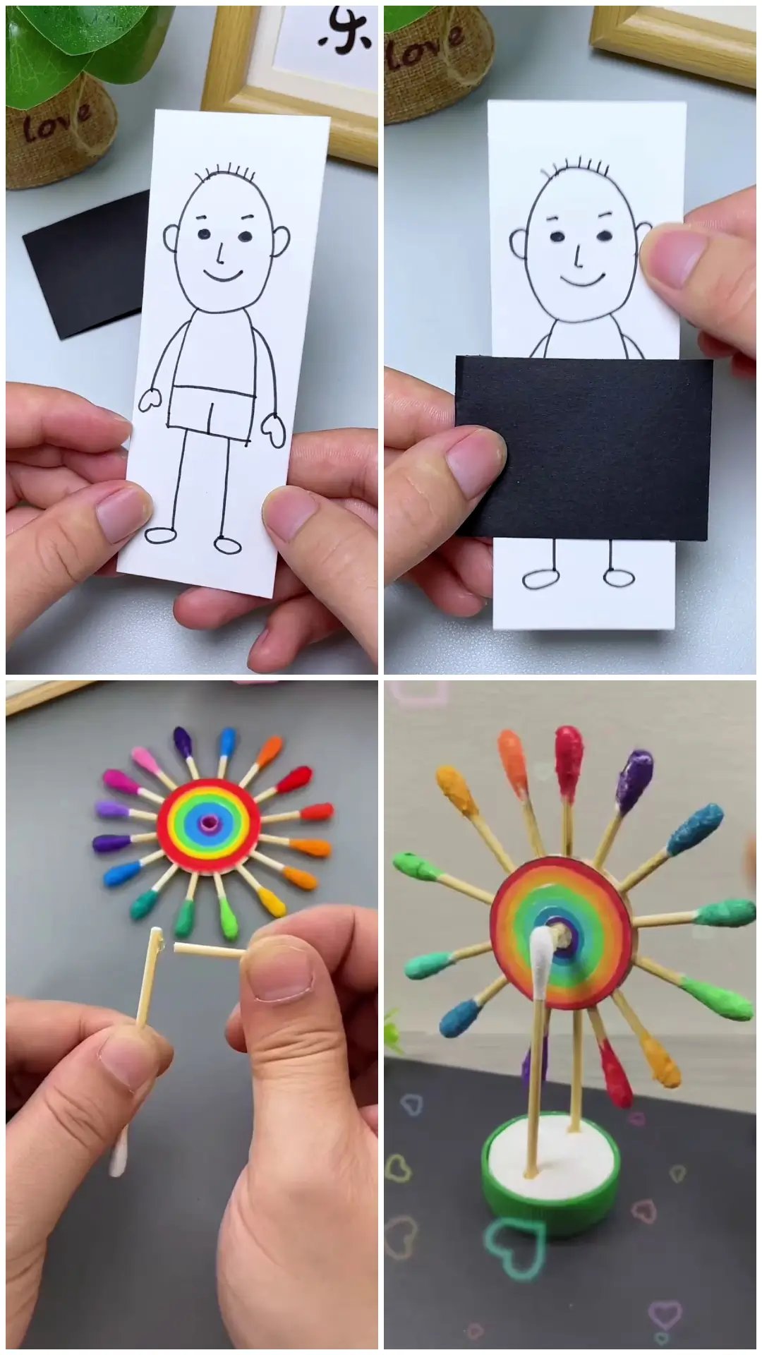 Paper character and colorful matchstick sun craft