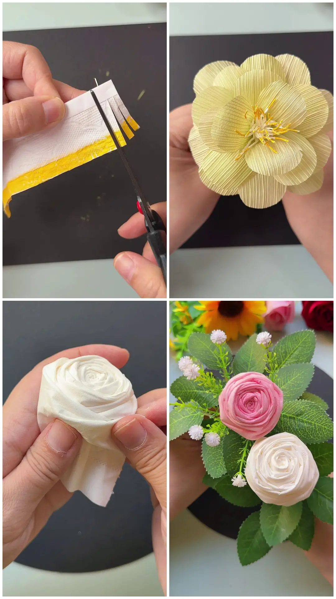 Handmade paper flowers in white and pink